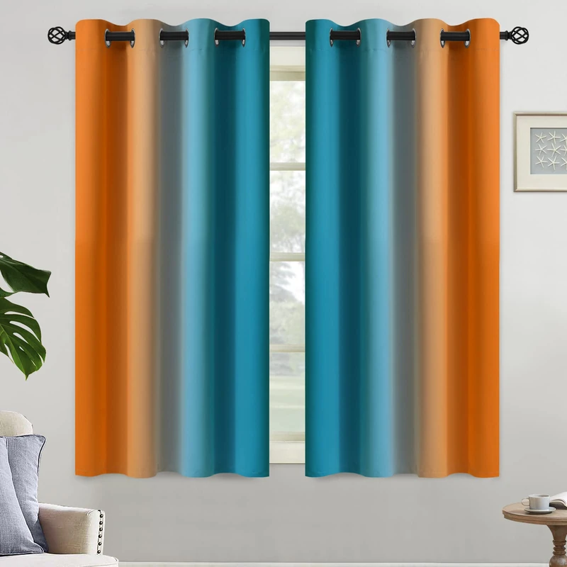 Yakamok Orange and Blue Blackout Curtains, Ombre Full Room Darkening Window Curtains for Living Room,Grommet Thermal Insulated Drapes,Light Blocking Curtains for Girls Bedroom,52x54 Inch, 2 Panels - Image 1