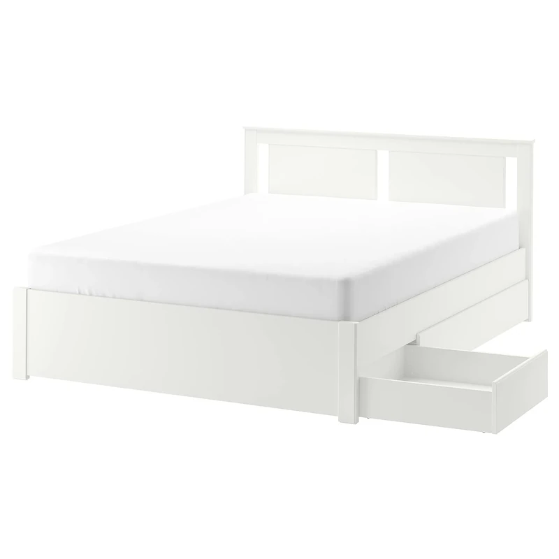 IKEA SONGESAND Bed Frame with 4 Storage Boxes, 140x200 cm, White/Lönset