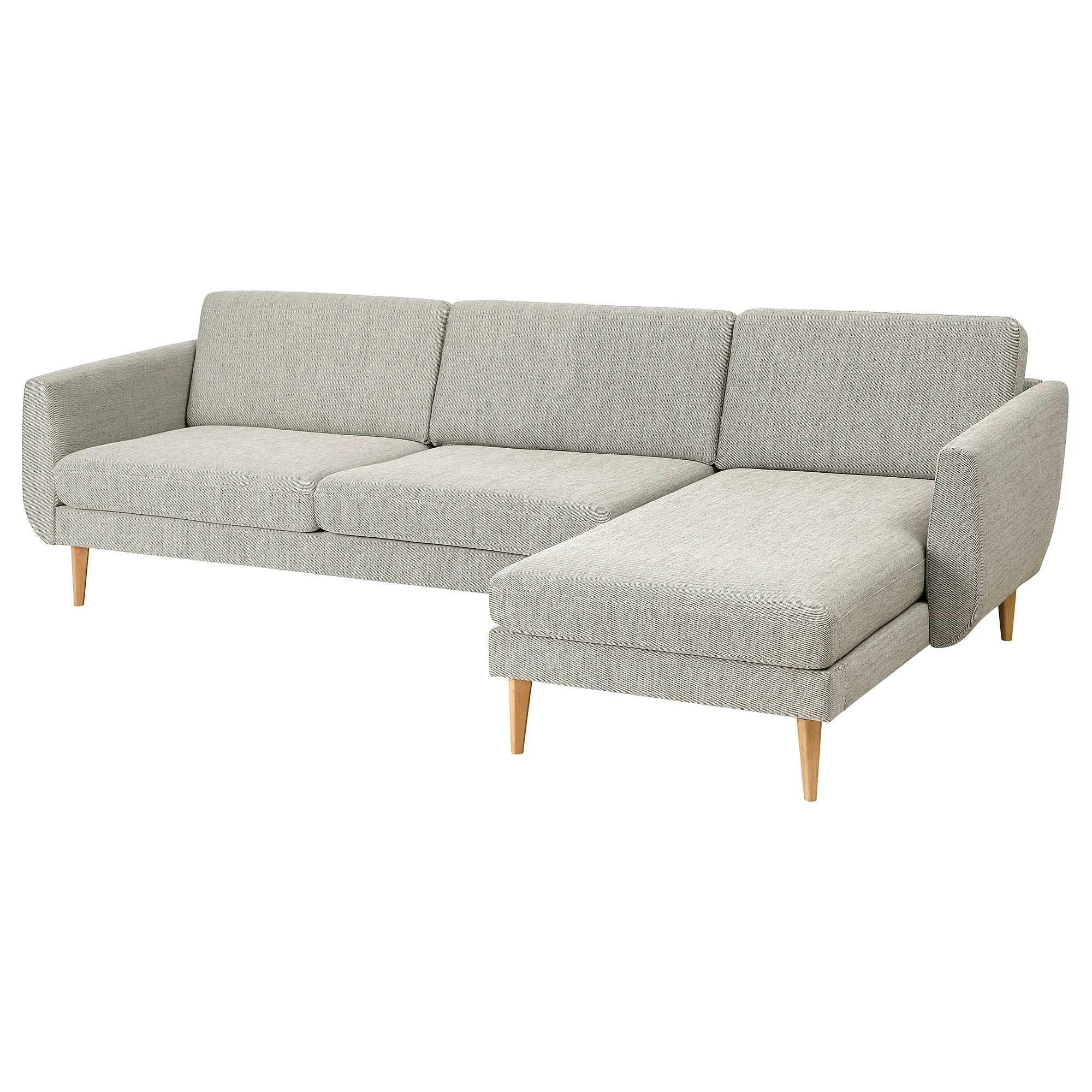 IKEA SMEDSTORP 4-seat Sofa with Chaise Longue, Viarp/Beige/Brown Oak
