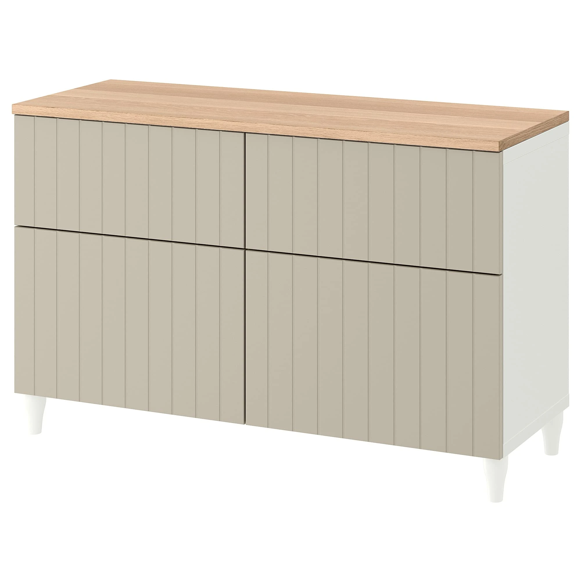 IKEA BESTÅ Storage Combination w Doors/Drawers, 120x42x76 cm, White/Sutterviken/Kabbarp Grey-Beige