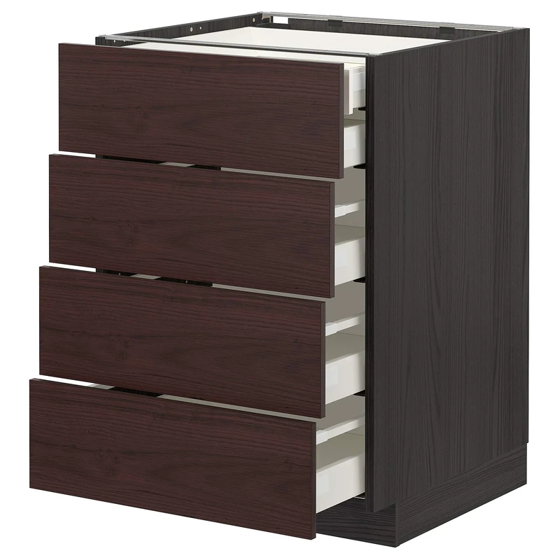 IKEA METOD/MAXIMERA Base cb 4 frnts/2 Low/3 md drwrs, 60x60 cm, Black Askersund/Dark Brown ash Effect