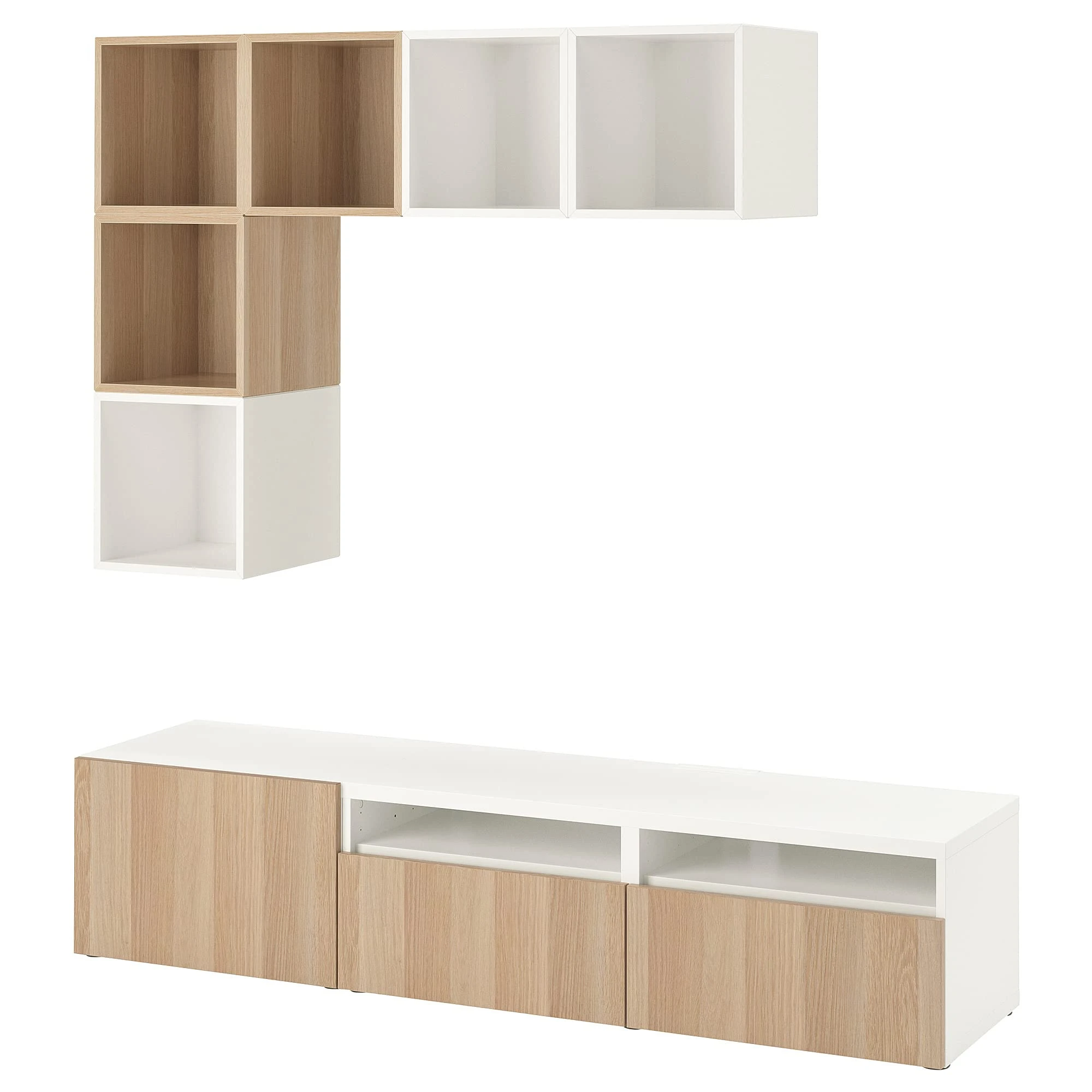 IKEA EKET/BESTÅ Cabinet Combination for TV, 180x42x170 cm, White/White Stained Oak Effect