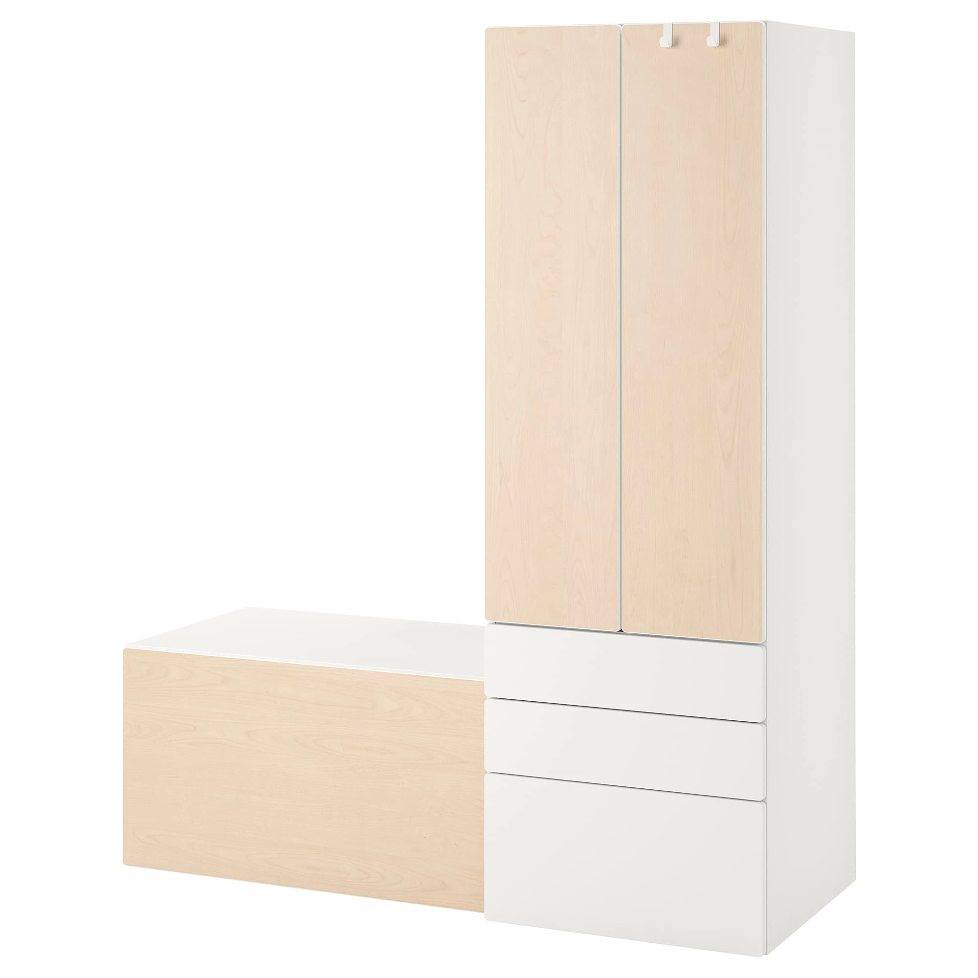 IKEA PLATSA/SMÅSTAD Storage Combination, 150x57x181 cm, White Birch/with Bench