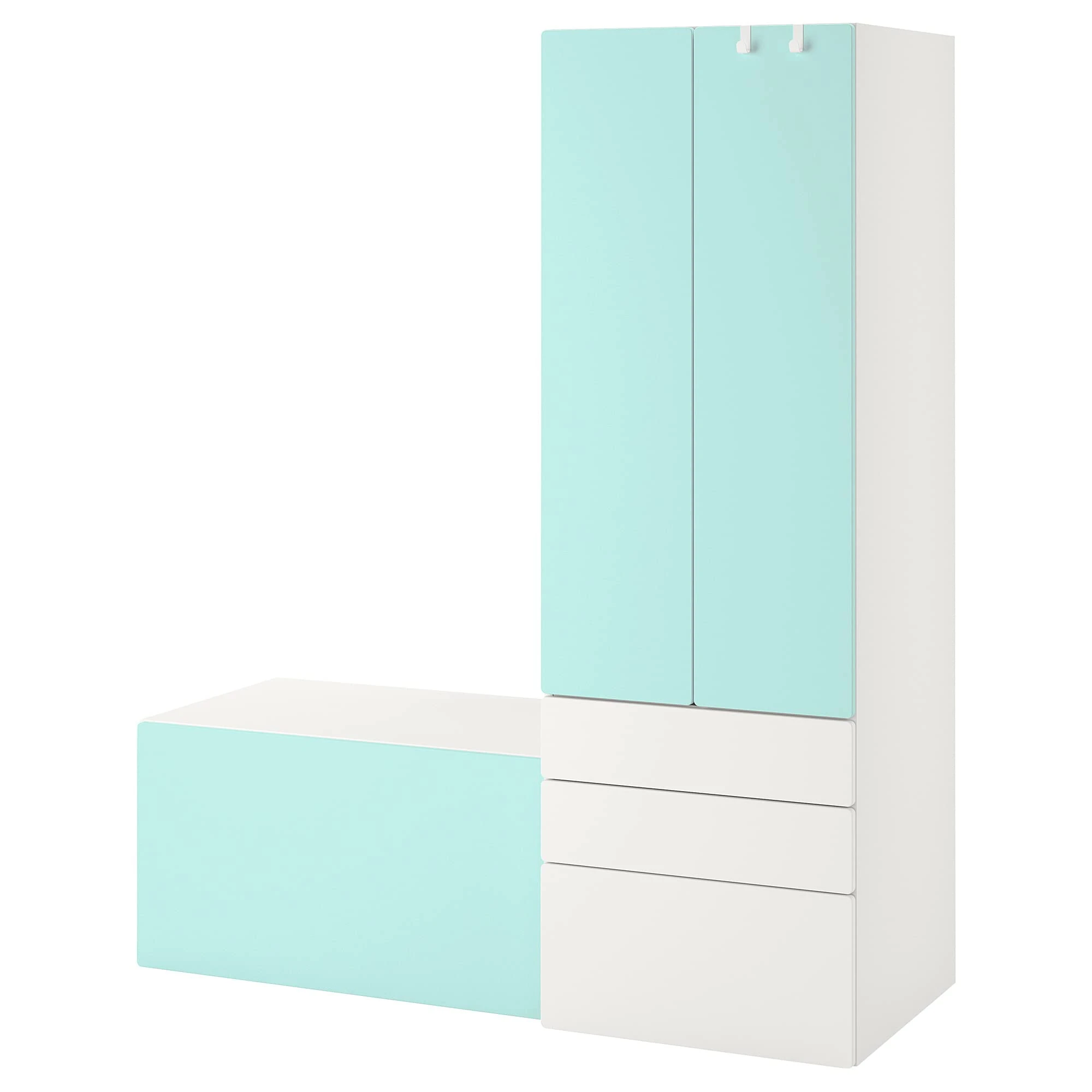 IKEA PLATSA/SMÅSTAD Storage Combination, 150x57x181 cm, White Pale Turquoise/with Bench