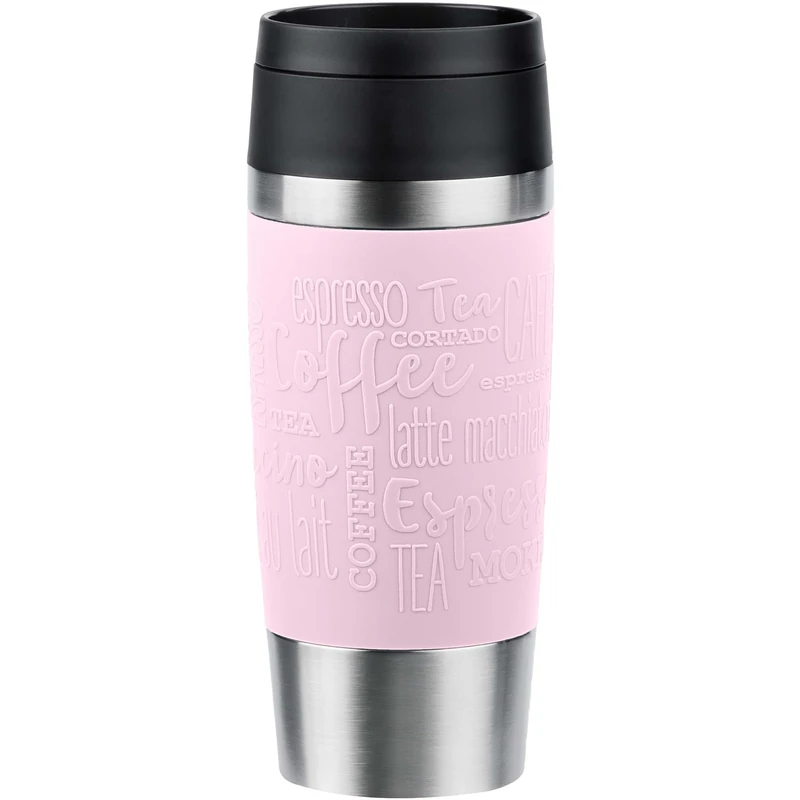 Emsa N20206 Travel Mug Classic Insulated Mug 0.36 litres Comfort Screw Cap Stainless Steel 4 Hours Hot and 8 Hours Cold 100% Leak-Proof Dishwasher Safe 360° Drinking Opening Pastel Pink