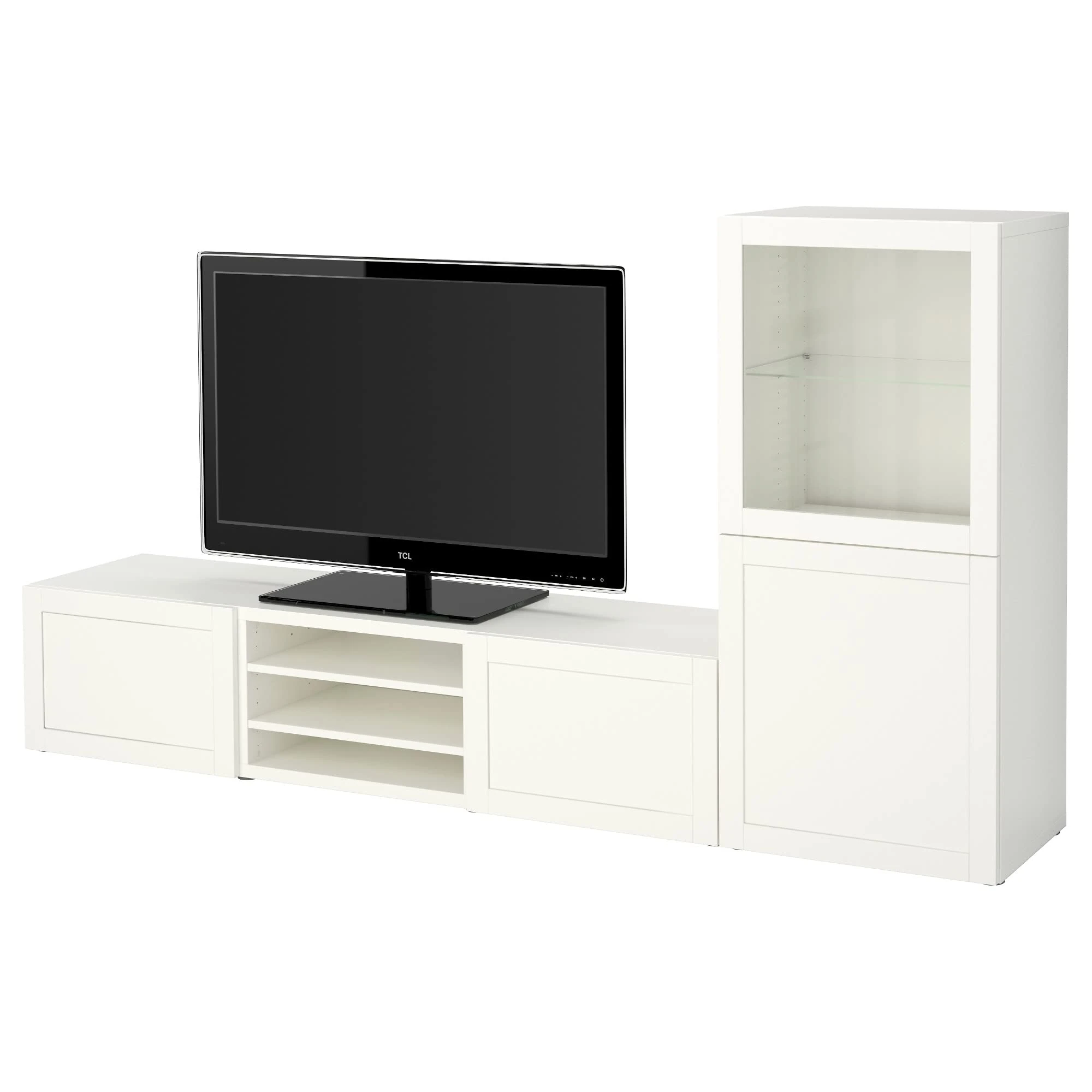 IKEA BESTÅ TV Storage Combination/Glass Doors, 240x42x129 cm, White/Hanviken White Clear Glass