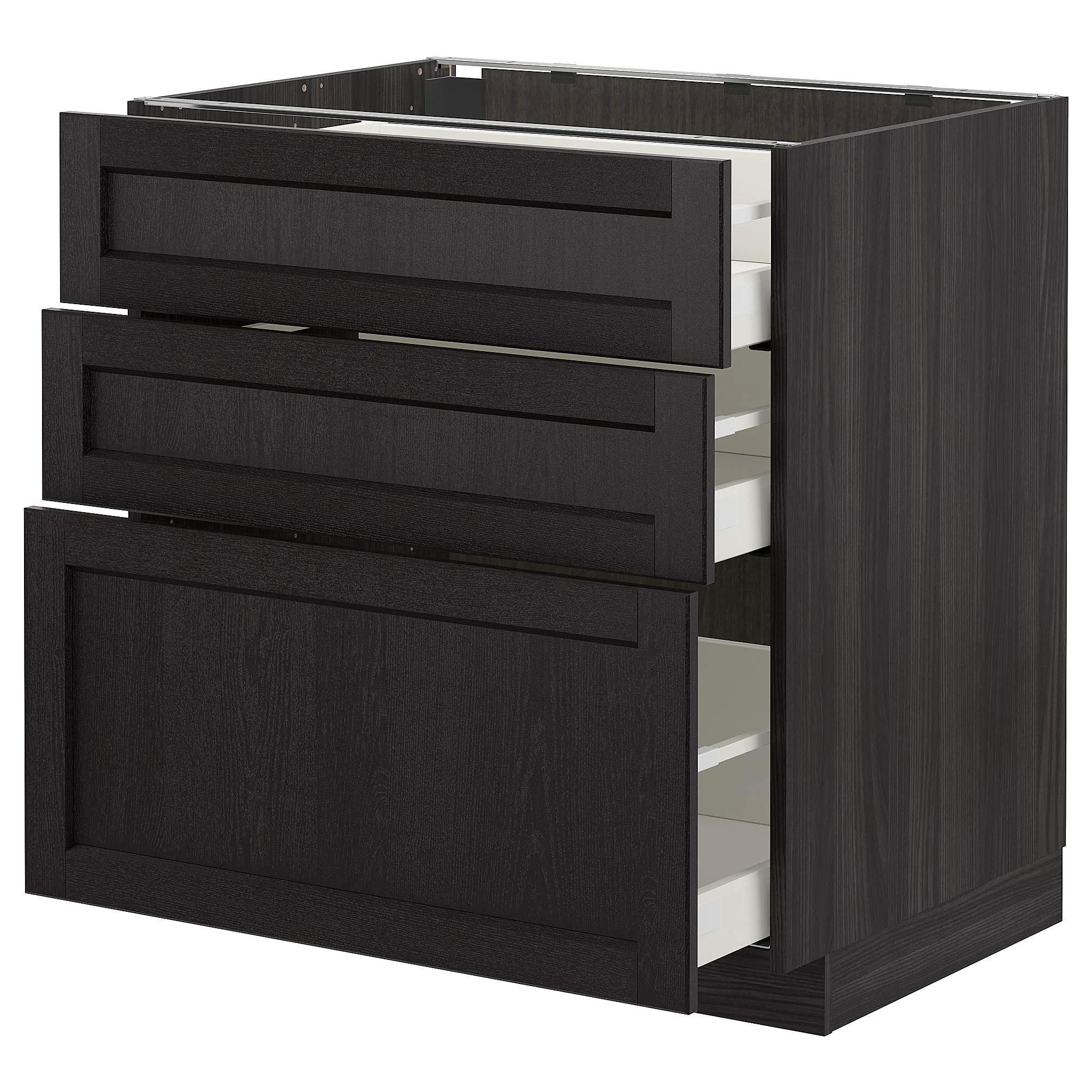 IKEA METOD/MAXIMERA Base Cabinet with 3 Drawers, 80x60 cm, Black/Lerhyttan Black Stained