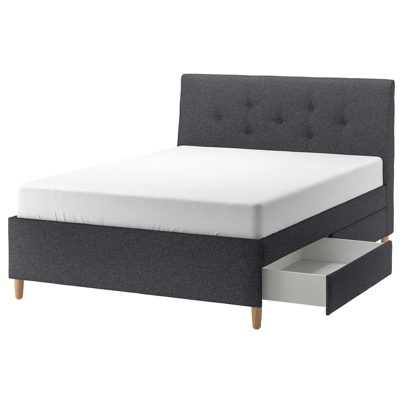 IKEA IDANÄS upholstered Storage Bed, 160x200 cm, Gunnared Dark Grey