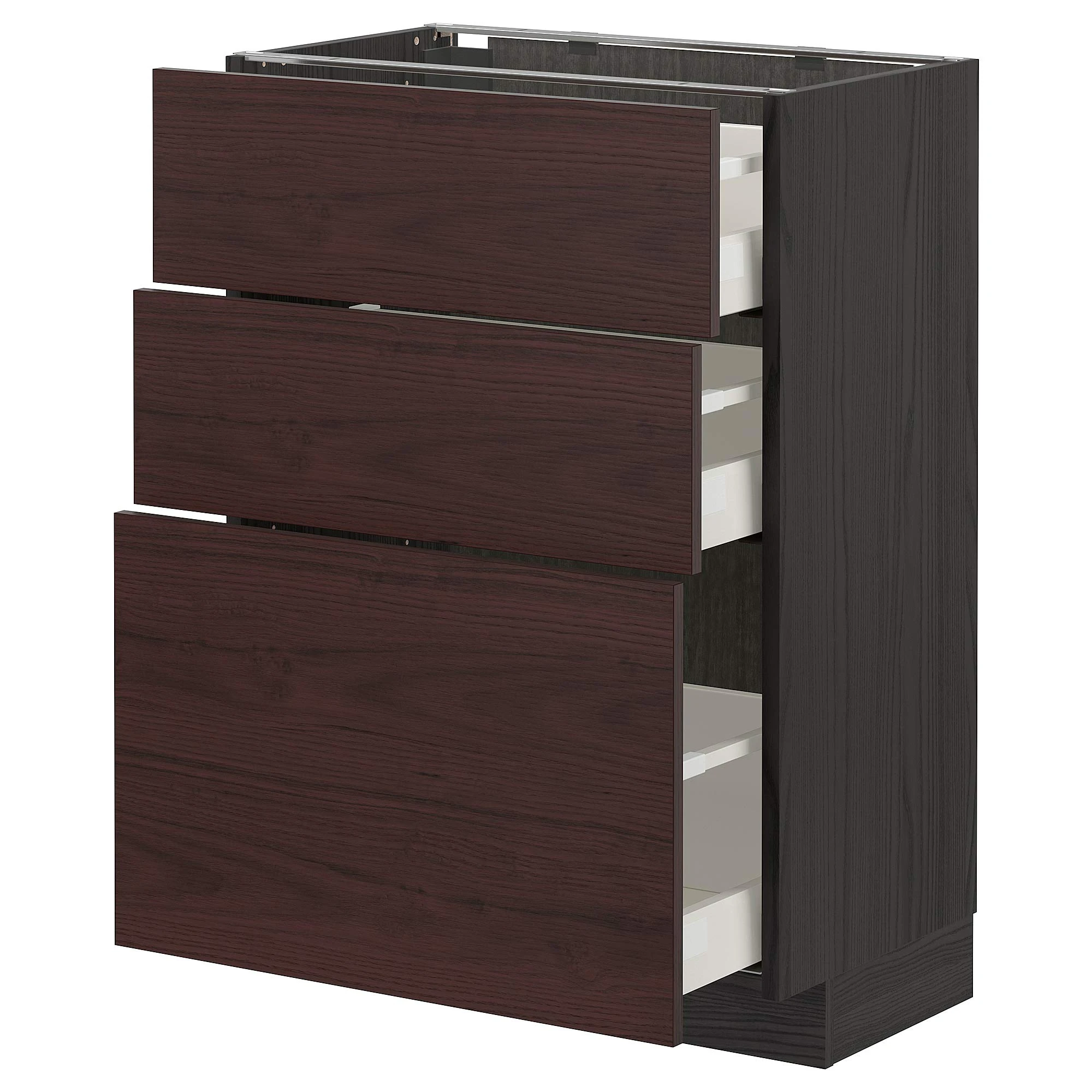 IKEA METOD/MAXIMERA Base Cabinet with 3 Drawers, 60x37 cm, Black Askersund/Dark Brown ash Effect