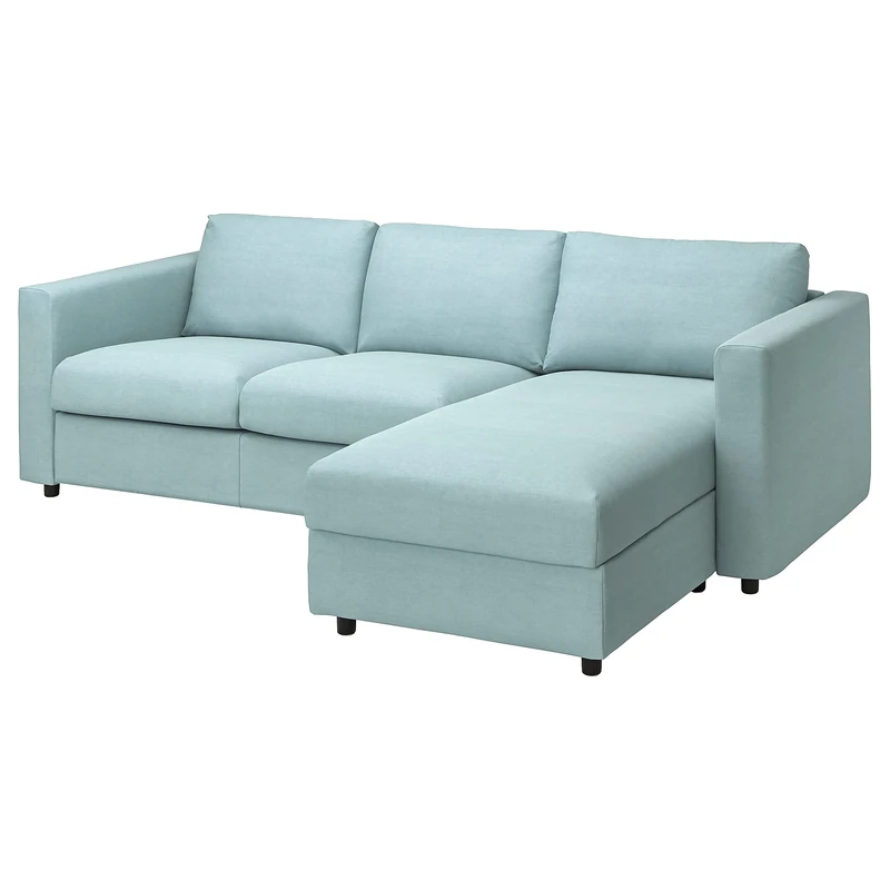 IKEA VIMLE 3-Seat Sofa with Chaise Longue - Saxemara Light Blue