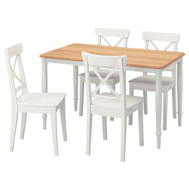 IKEA DANDERYD/INGOLF Table & 4 Chairs - 130x80 cm, White Oak