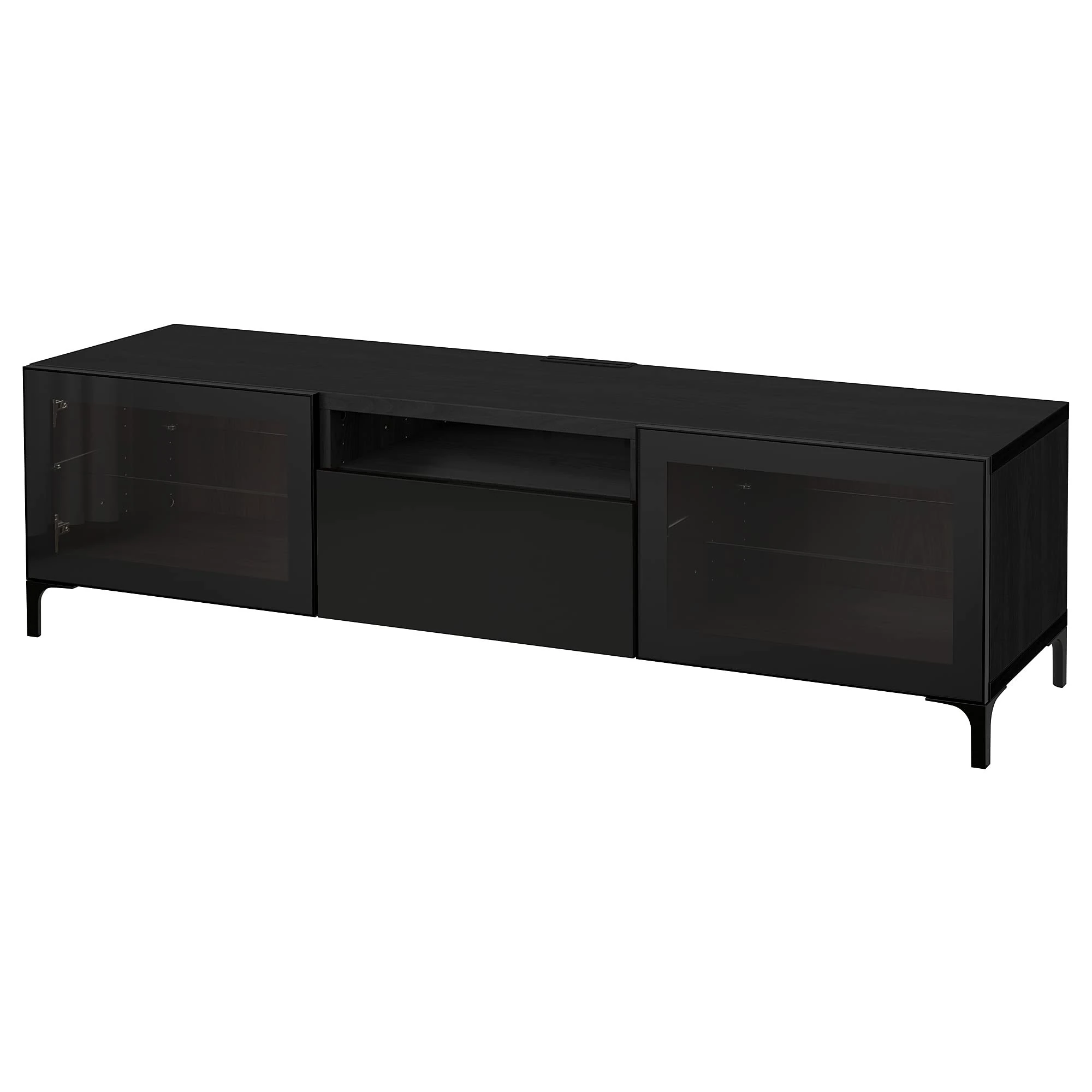 Ikea BESTÅ TV bench, 180x42x48 cm, black-brown/Selsviken/Nannarp high-gloss/black clear glass