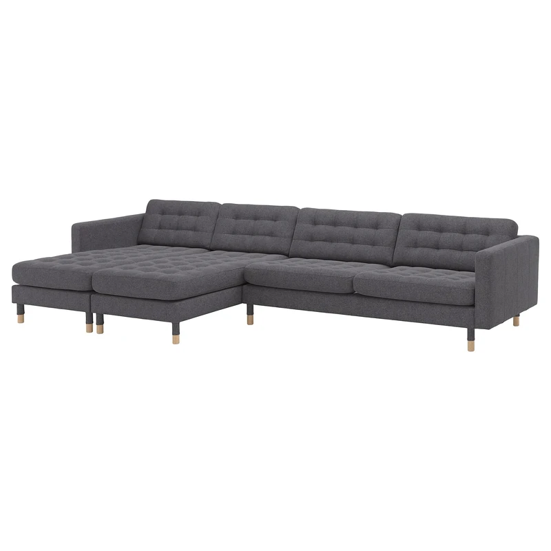 IKEA LANDSKRONA 5-seat Sofa, with Chaise Longues/Gunnared Dark Grey/Wood