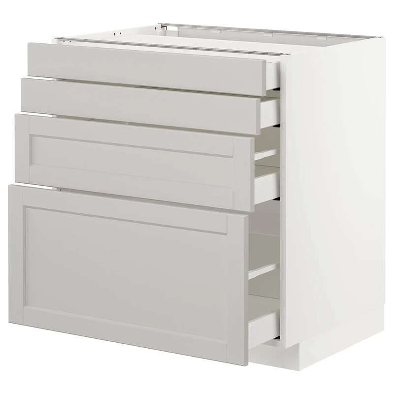 IKEA METOD/MAXIMERA Base cab 4 frnts/4 Drawers, 80x60 cm, White/Lerhyttan Light Grey