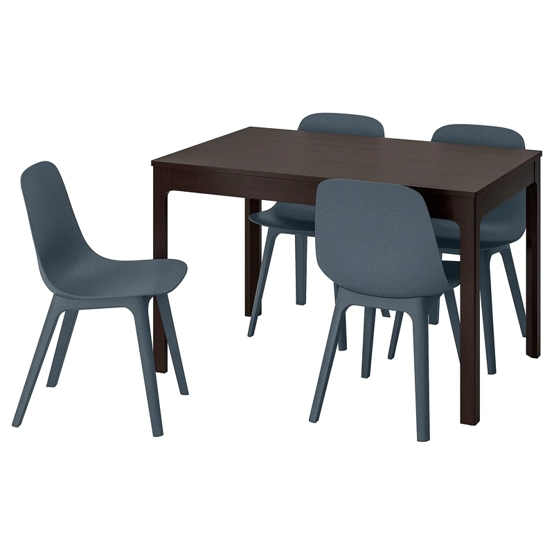 IKEA ODGER/EKEDALEN Table and 4 Chairs, 120/180 cm, Dark Brown/Blue