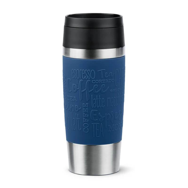 Emsa N20203 Travel Mug Classic Insulated Mug 0.36 litres Comfort Screw Cap Stainless Steel 4 Hours Hot and 8 Hours Cold 100% Leak-Proof Dishwasher Safe 360° Drinking Opening Dark Blue