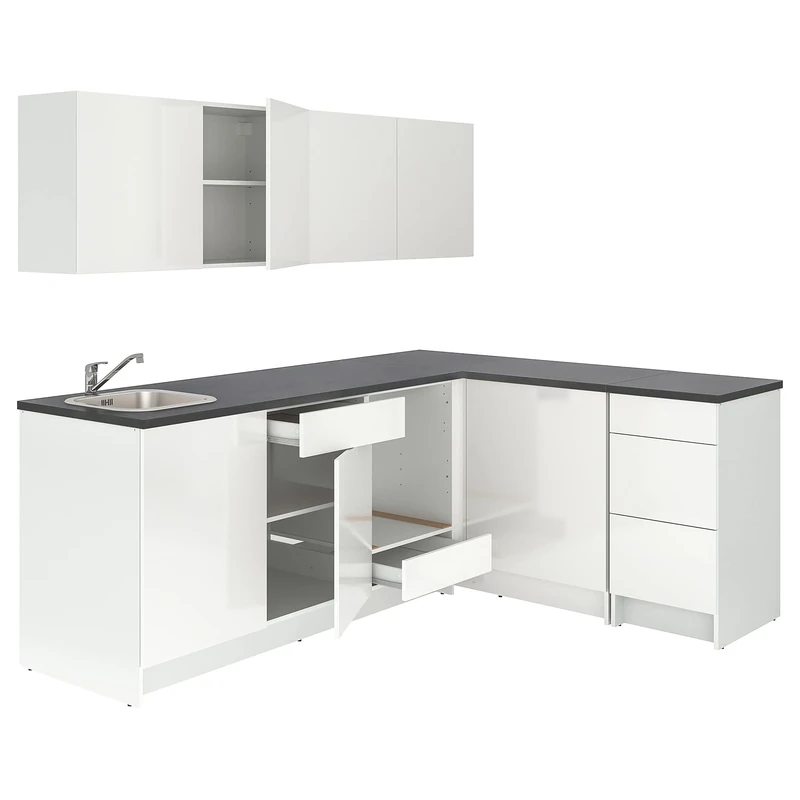 IKEA KNOXHULT Corner Kitchen, 243x164x220 cm, high-Gloss/White