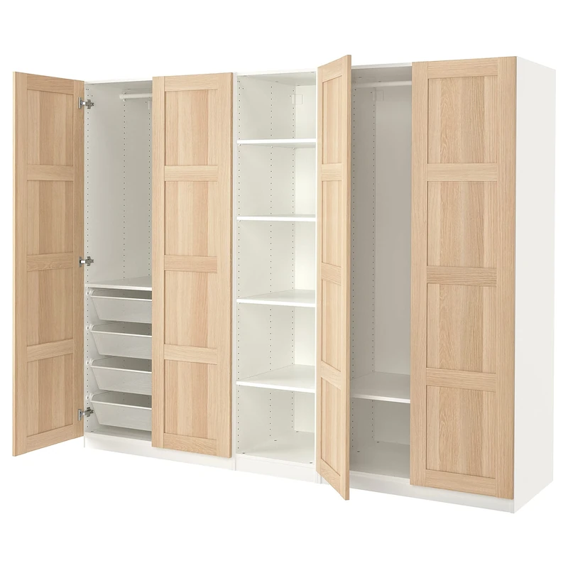 IKEA Pax/BERGSBO Wardrobe, 250x60x201 cm, White/White Stained Oak Effect