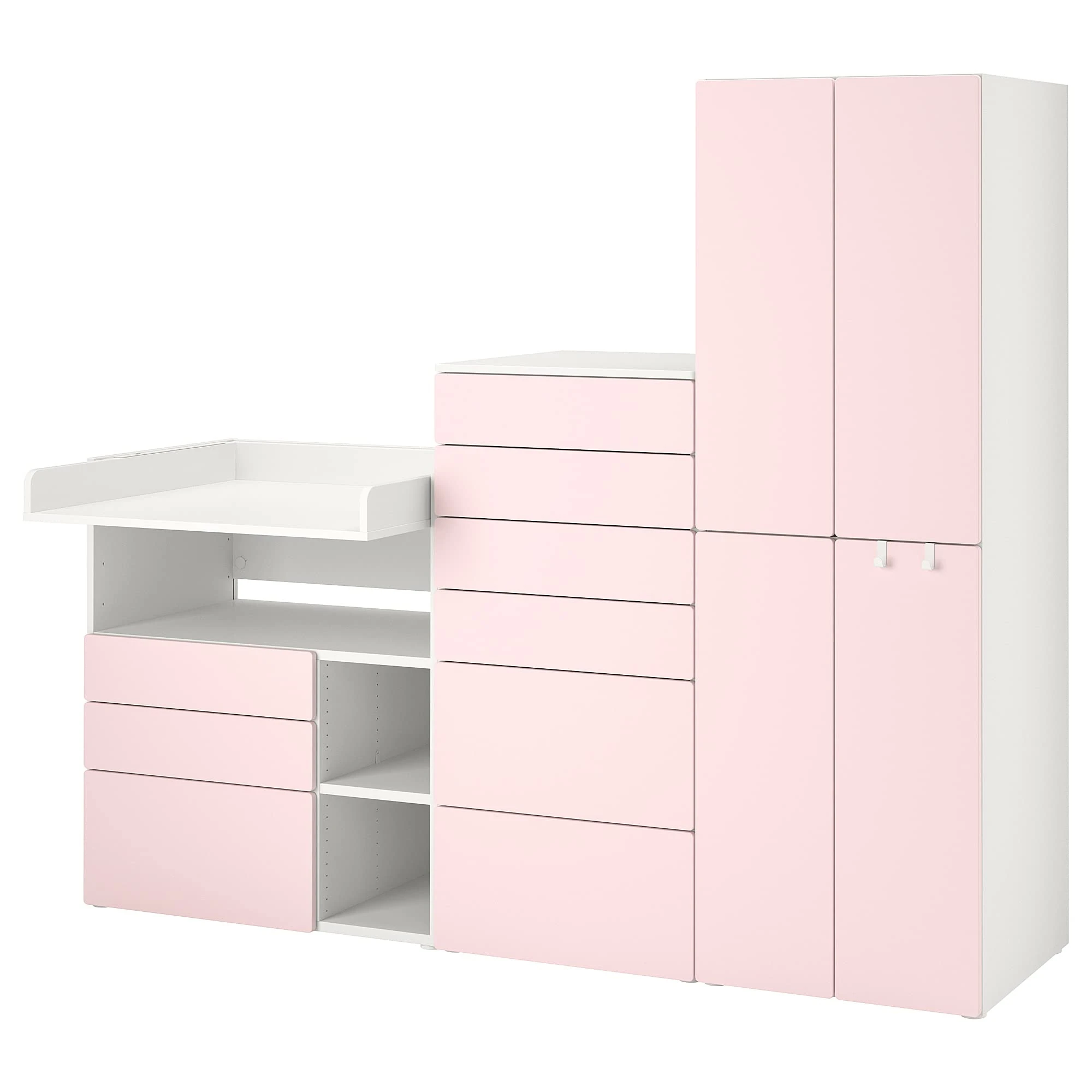Ikea PLATSA/SMÅSTAD storage combination, 210x79x181 cm, white pale pink/with changing table