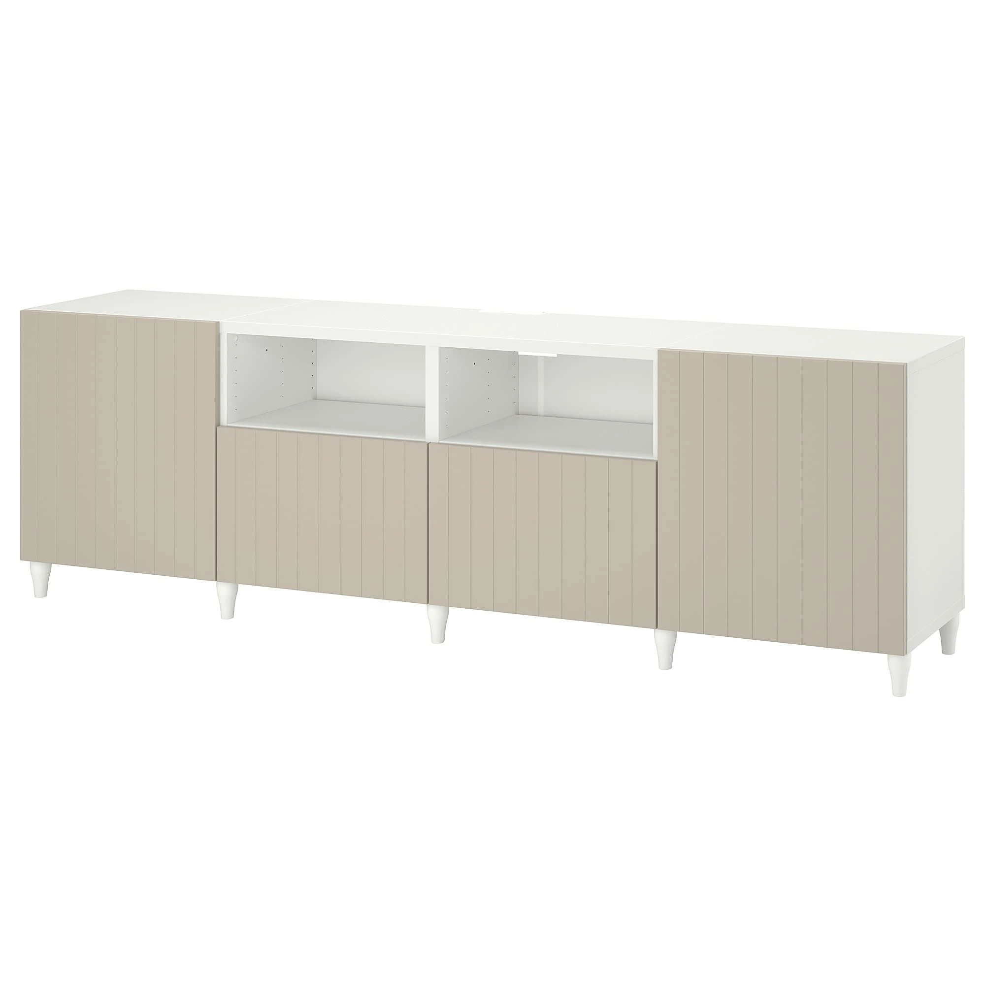 IKEA BESTÅ TV Bench with Doors and Drawers, 240x42x74 cm, White/Sutterviken/Kabbarp Grey-Beige