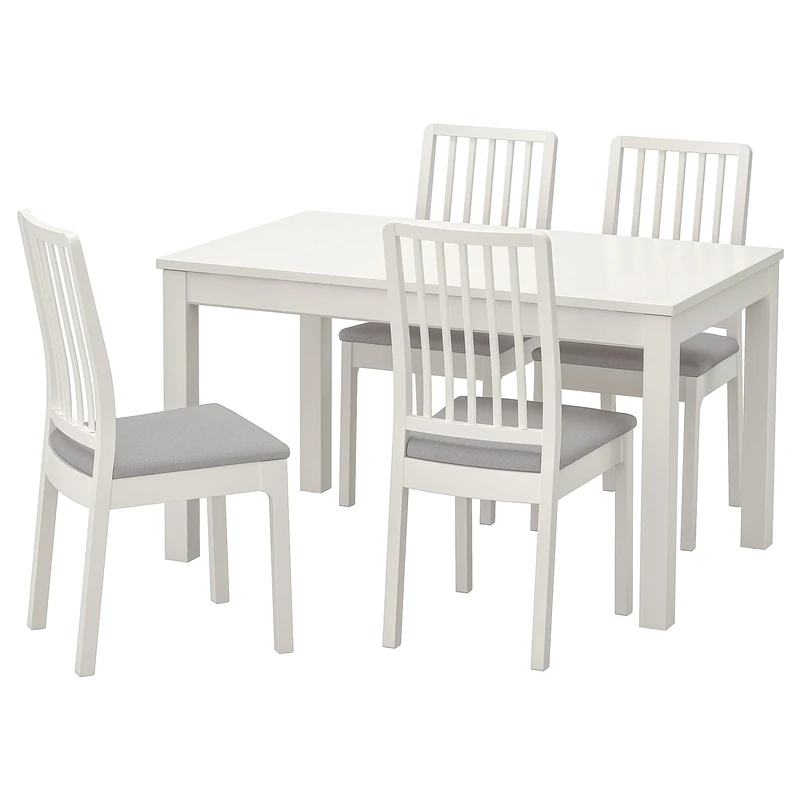 IKEA EKEDALEN/LANEBERG Table + 4 Chairs - 130-190x80 cm, White/Grey