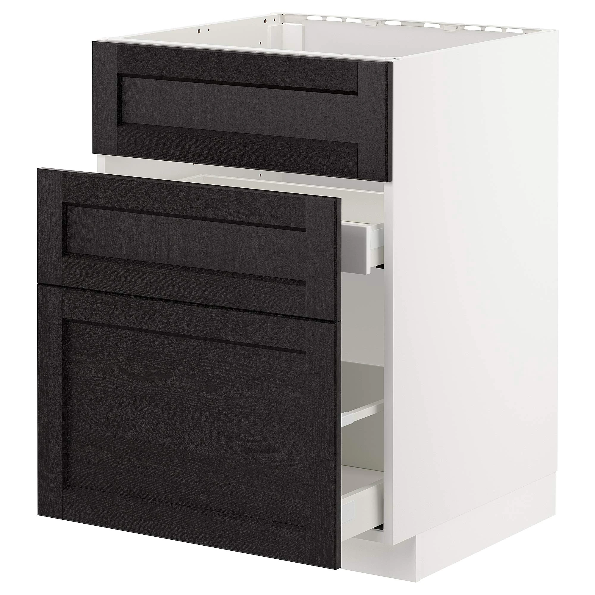 IKEA METOD/MAXIMERA Base cab f Sink+3 Fronts/2 Drawers, 60x60 cm, White/Lerhyttan Black Stained