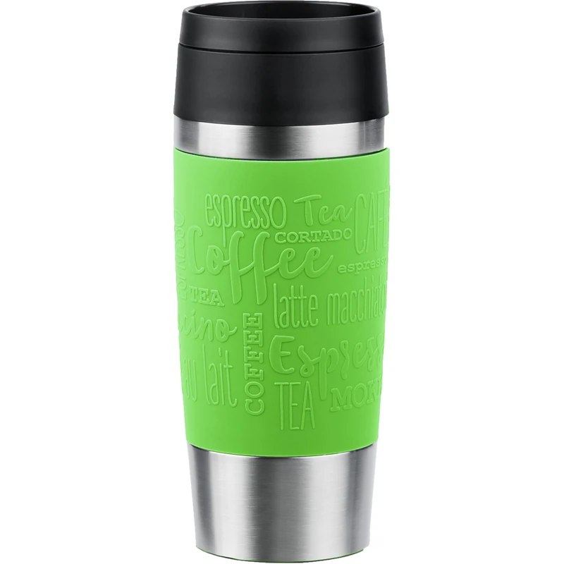 Emsa N20207 Travel Mug Classic Insulated Mug 0.36 litres Comfort Screw Cap Stainless Steel 4 Hours Hot and 8 Hours Cold 100% Leak-Proof Dishwasher Safe 360° Drinking Opening Lime