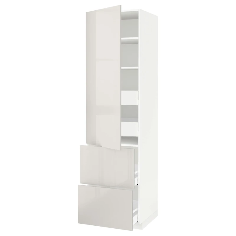 IKEA METOD/MAXIMERA hi cab w shlvs/4 Drawers/dr/2 frnts, 60x60x220 cm, White/Ringhult Light Grey