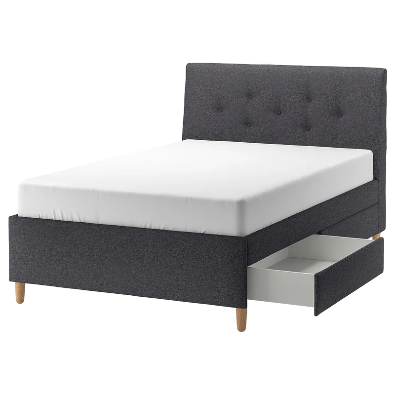 IKEA IDANÄS upholstered Storage Bed, 140x200 cm, Gunnared Dark Grey