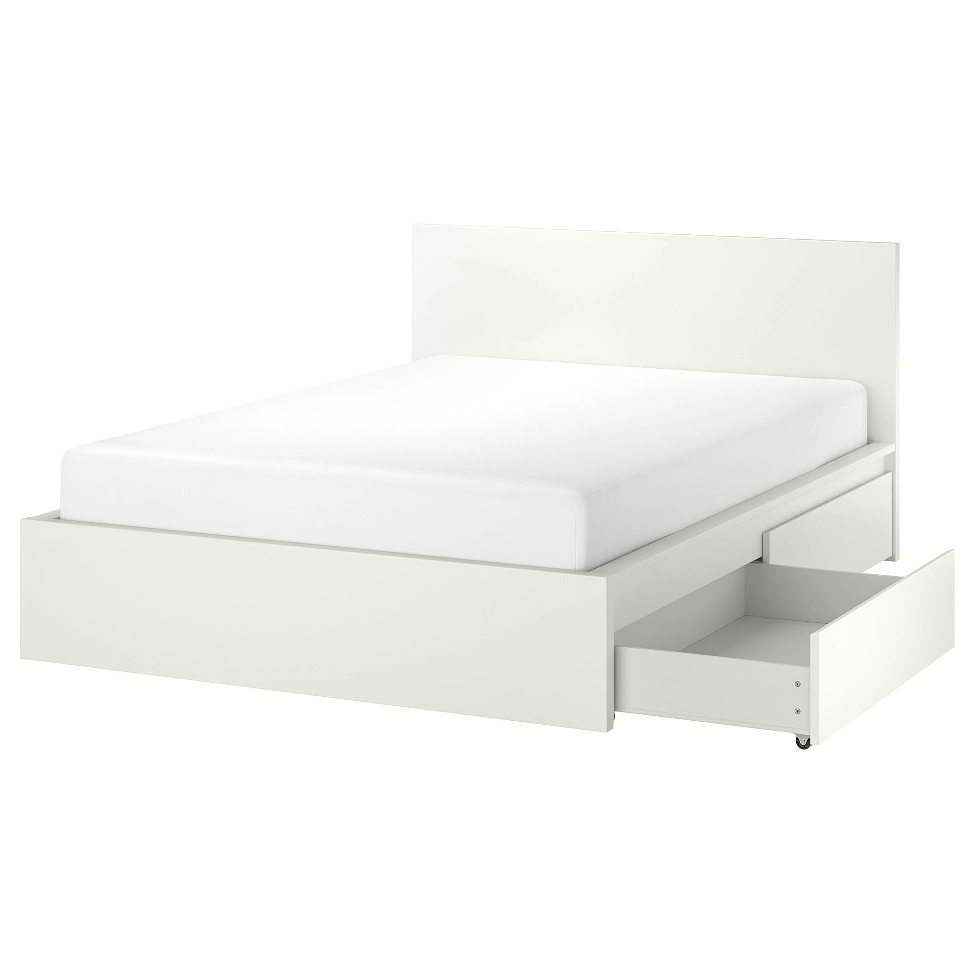 IKEA MALM Bed Frame, high, w 4 Storage Boxes, 160x200 cm, White/Luröy