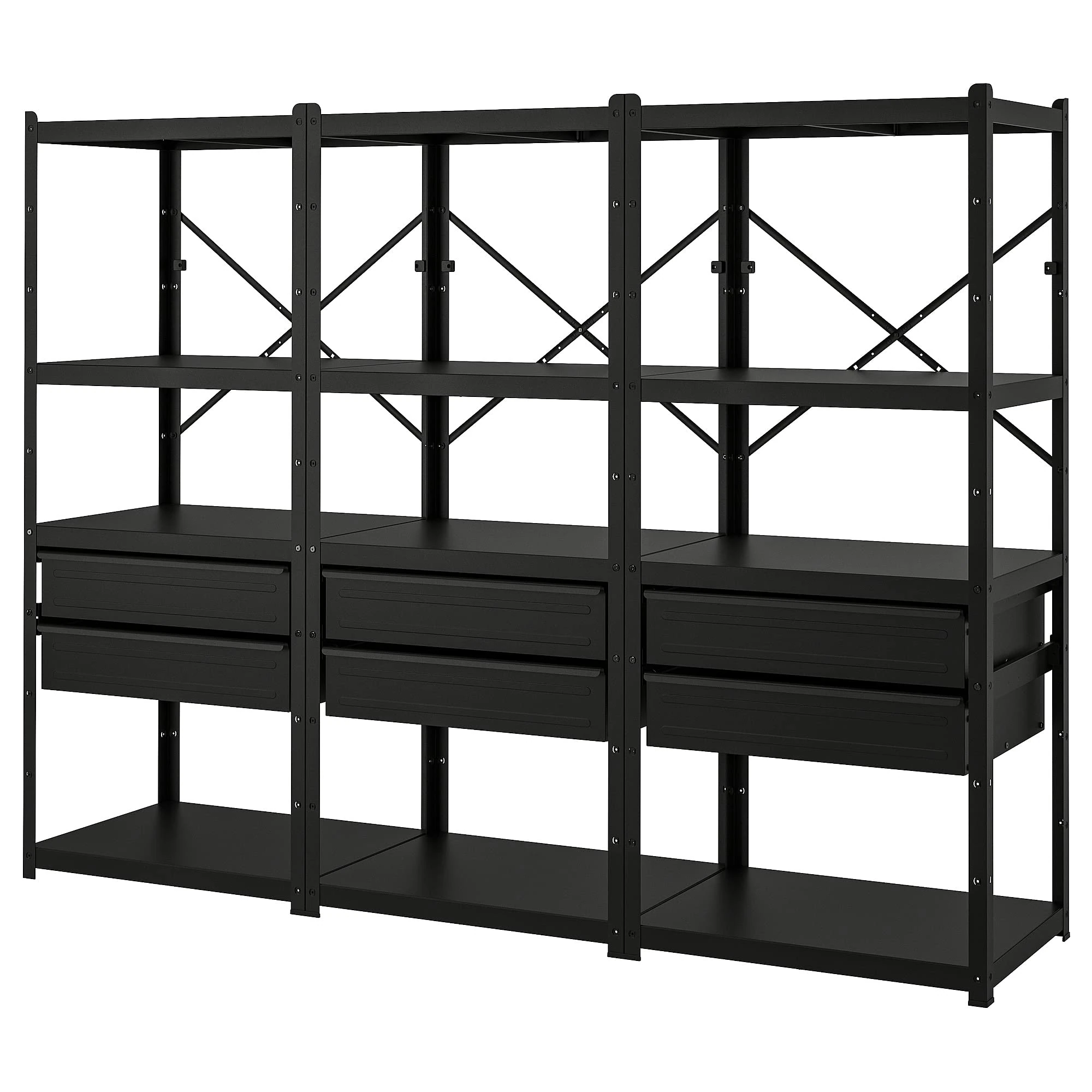 IKEA BROR Shelving Unit with Drawers/Shelves, 254x55x190 cm, Black