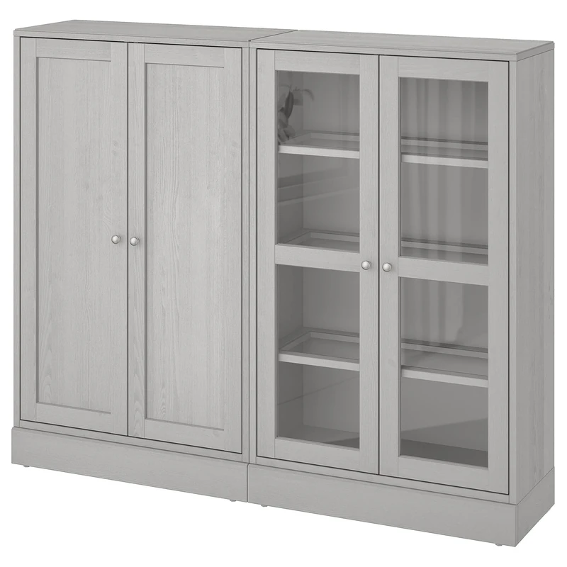 Ikea HAVSTA storage combination w glass-doors, 162x37x134 cm, grey