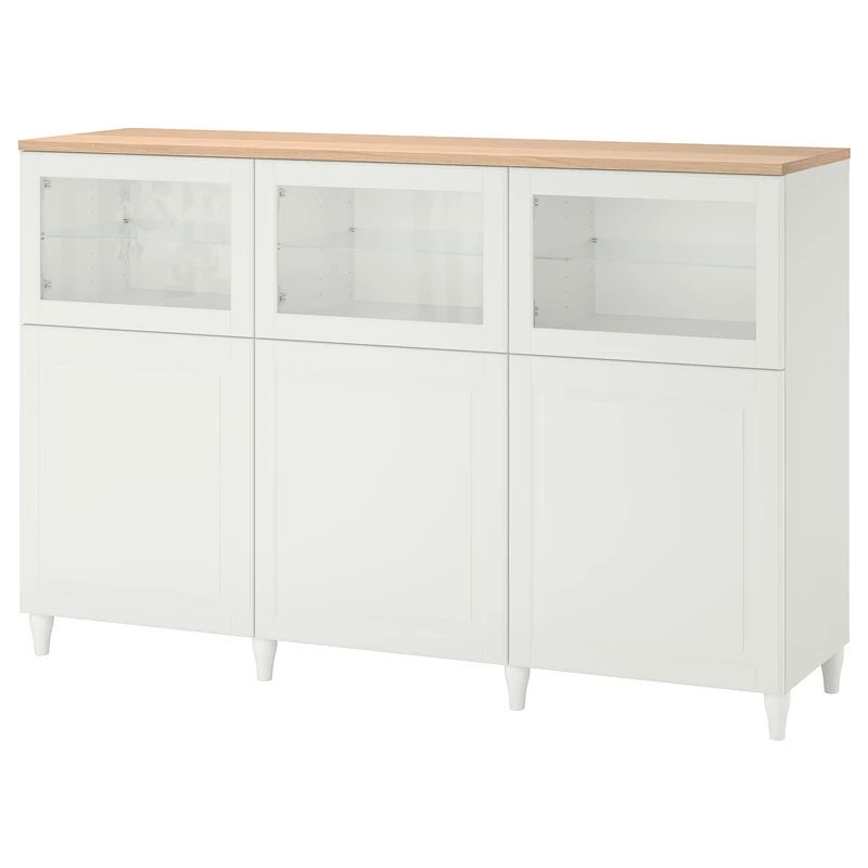 IKEA BESTÅ Storage Combination with Doors, 180x42x114 cm, White/Smeviken/Kabbarp White Clear Glass