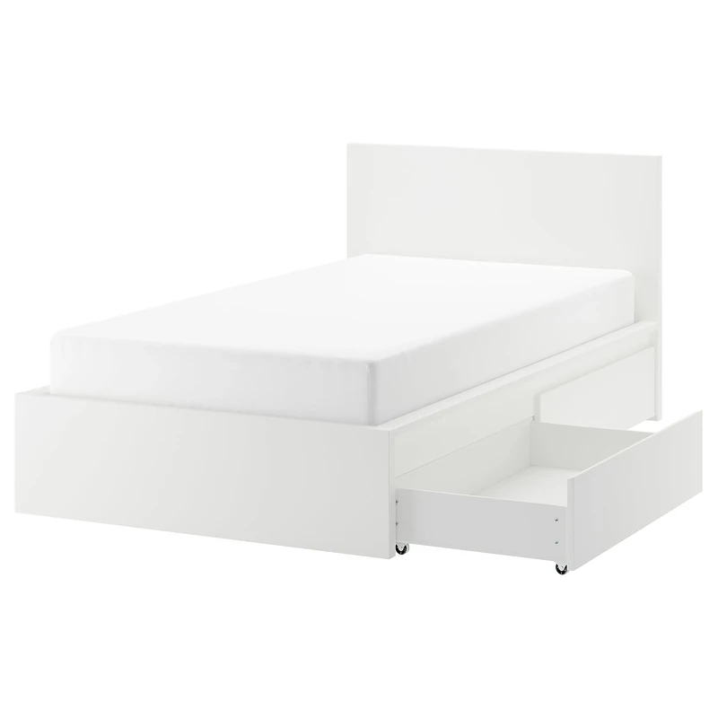 IKEA MALM High Bed Frame with 2 Storage Boxes - White 120x200 cm