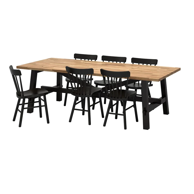 IKEA NORRARYD/SKOGSTA Table and 6 Chairs, 235x100 cm, Acacia/Black
