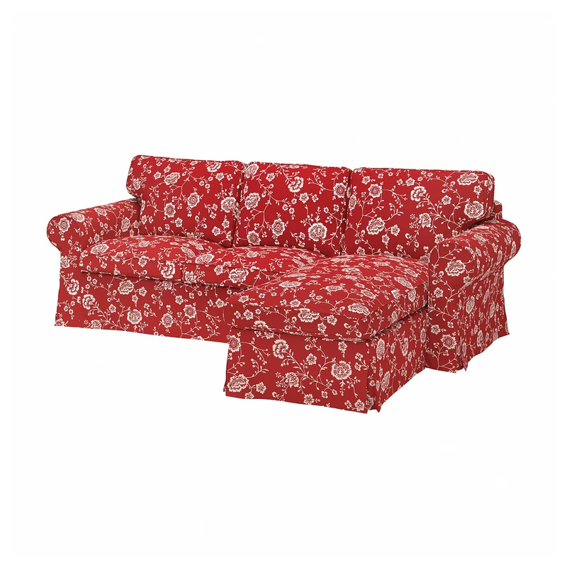 IKEA EKTORP 3-seat Sofa with Chaise Longue, Virestad red/White