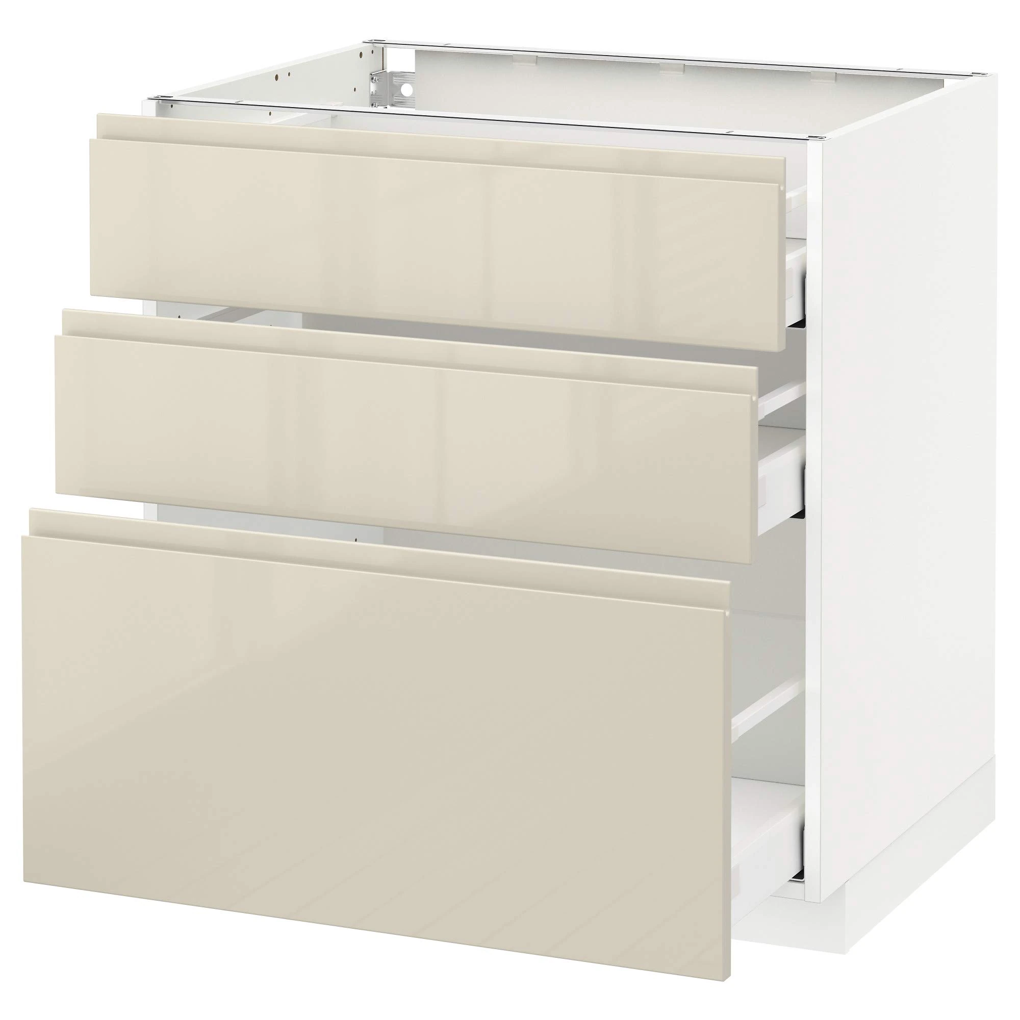 IKEA METOD/MAXIMERA Base Cabinet with 3 Drawers, 80x60 cm, White/Voxtorp high-Gloss Light Beige