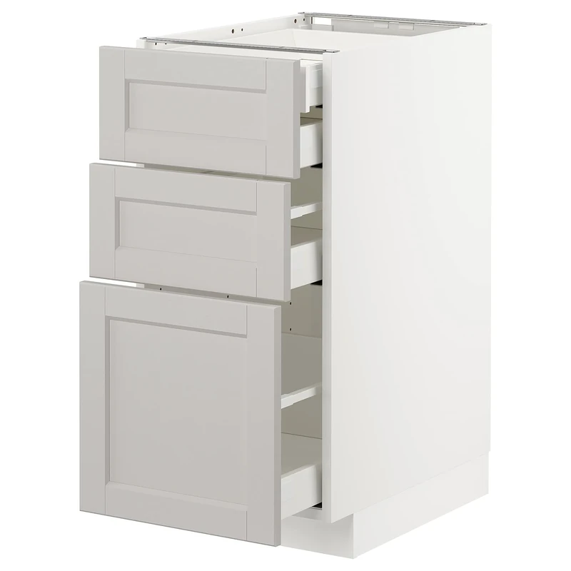 IKEA METOD/MAXIMERA Base cb 3 frnts/2 Low/1 md/1 hi drw, 40x60 cm, White/Lerhyttan Light Grey