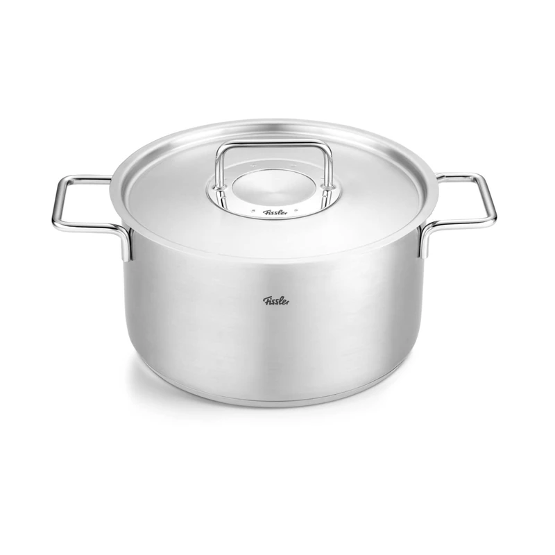 Fissler Pure Collection/Stainless Steel Cooking Pot (Diameter 24 cm, 5.7 L) Pots with Metal Lid, Inner Scale - Induction
