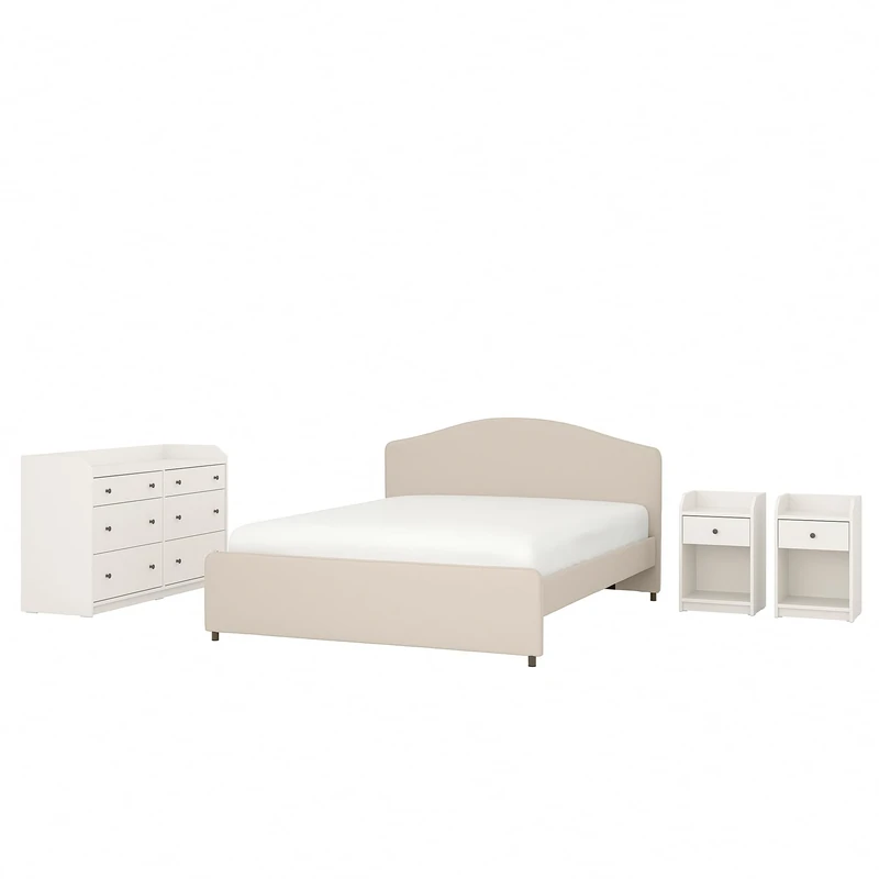 IKEA HAUGA Bedroom Furniture, Set of 4, 180x200 cm, Lofallet Beige/White
