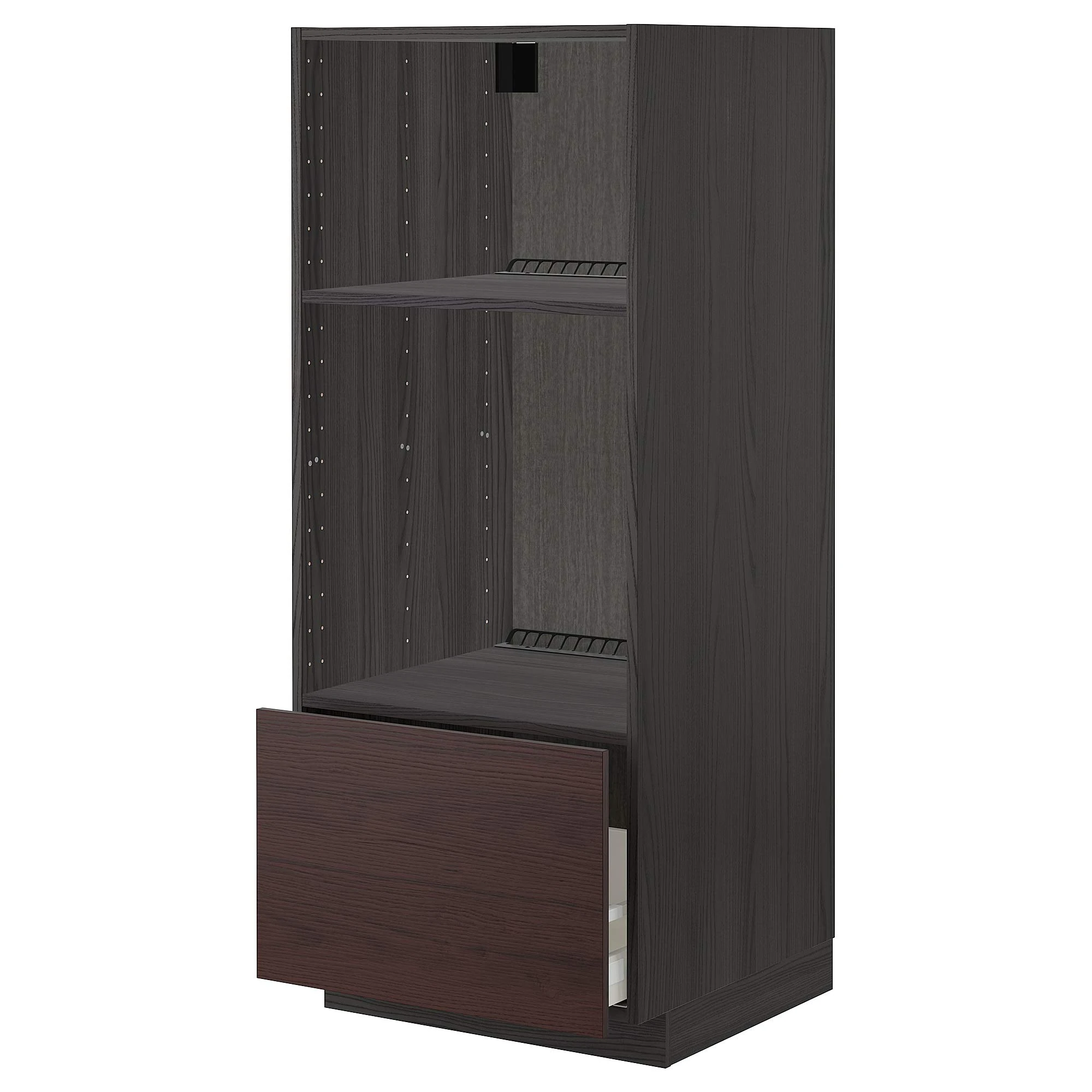 IKEA METOD/MAXIMERA high cab for Oven/Micro w Drawer, 60x60x140 cm, Black Askersund/Dark Brown ash Effect