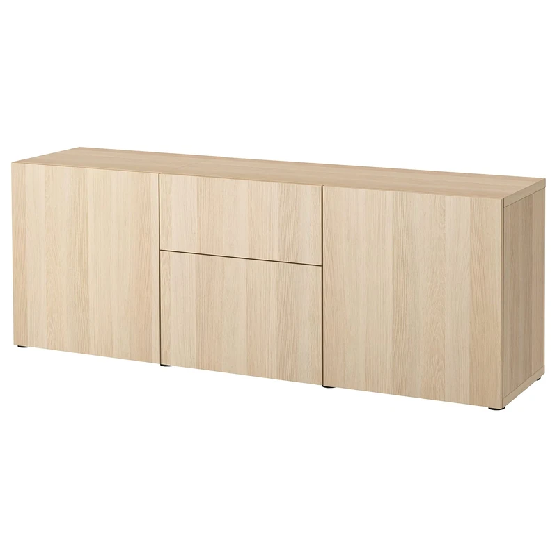 IKEA BESTÅ Storage Combination with Drawers, 180x42x65 cm, White Stained Oak Effect/Lappviken White Stained Oak Effect