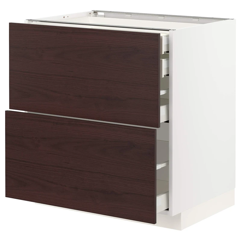 IKEA METOD/MAXIMERA Base cb 2 frnts/2 Low/1 md/1 hi drw, 80x60 cm, White Askersund/Dark Brown ash Effect