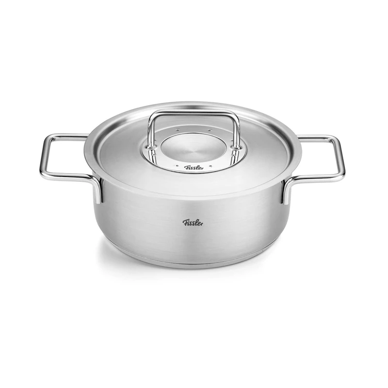 Fissler Pure Collection/Stainless Steel Stewing Pot (Diameter 20 cm, 2.4 L) Pots with Metal Lid, Inner Scale - Induction, Silver