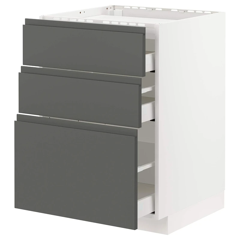 IKEA METOD/MAXIMERA Base cab f hob/3 Fronts/3 Drawers, 60x60 cm, White/Voxtorp Dark Grey