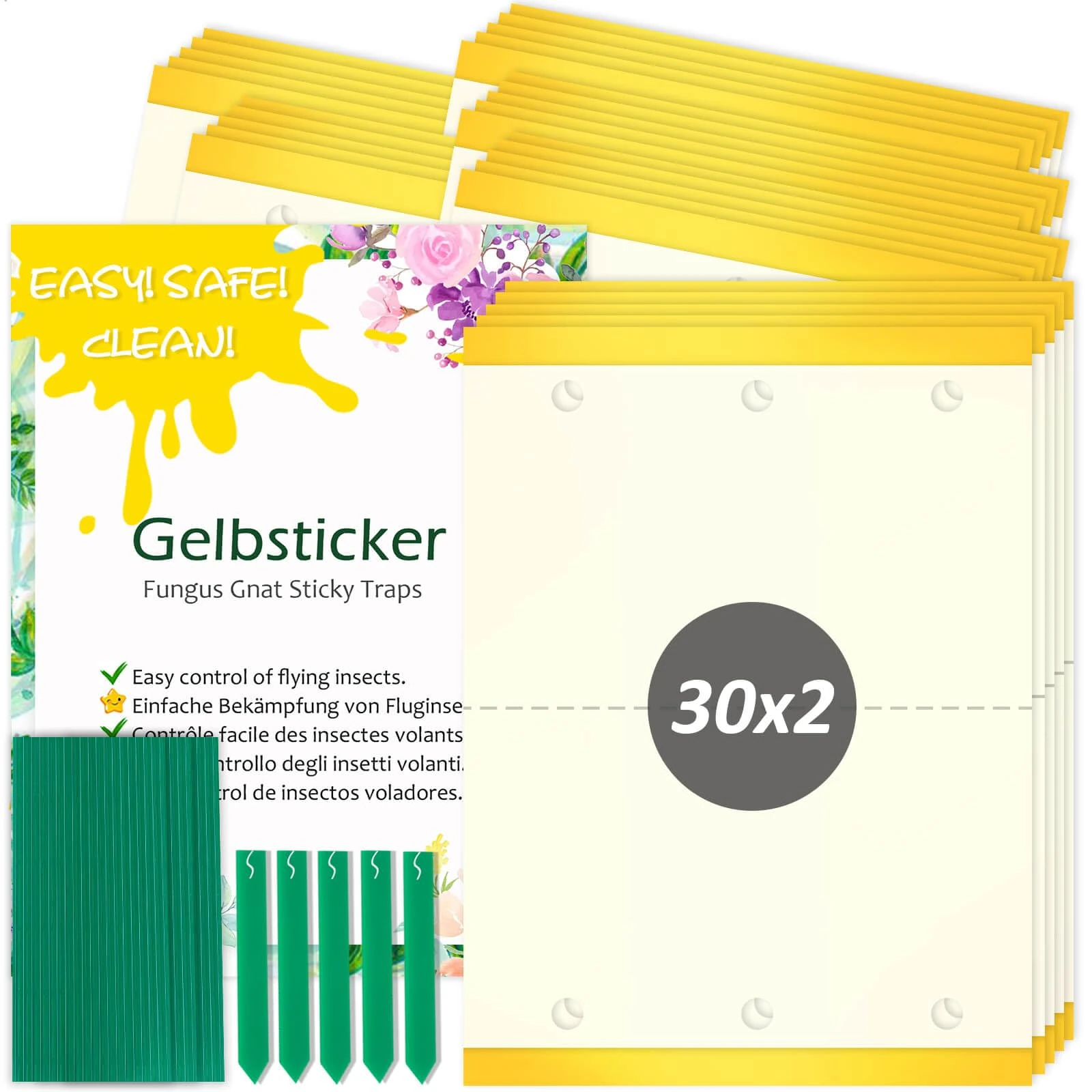 Blooven Fruit Fly Traps, Double-sided Fungus Gnat Sticky Catcher For Multiple Insects, Plant Fly Control Indoor (Rectangle 6.5 x 9 cm 60 PCS)