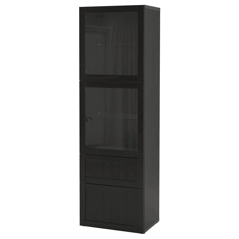 IKEA BESTÅ Storage Combination w Glass Doors, 60x42x193 cm, Black-Brown/Hanviken Black-Brown Clear Glass