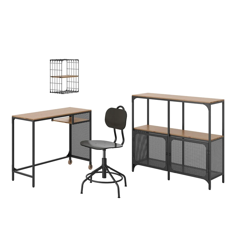 IKEA FJÄLLBO/KULLABERG/GULLHULT Desk and Storage Combination, and Swivel Chair Black/Pine