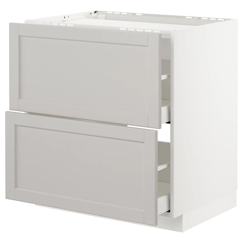 IKEA METOD/MAXIMERA Base cab f hob/2 Fronts/2 Drawers, 80x60 cm, White/Lerhyttan Light Grey