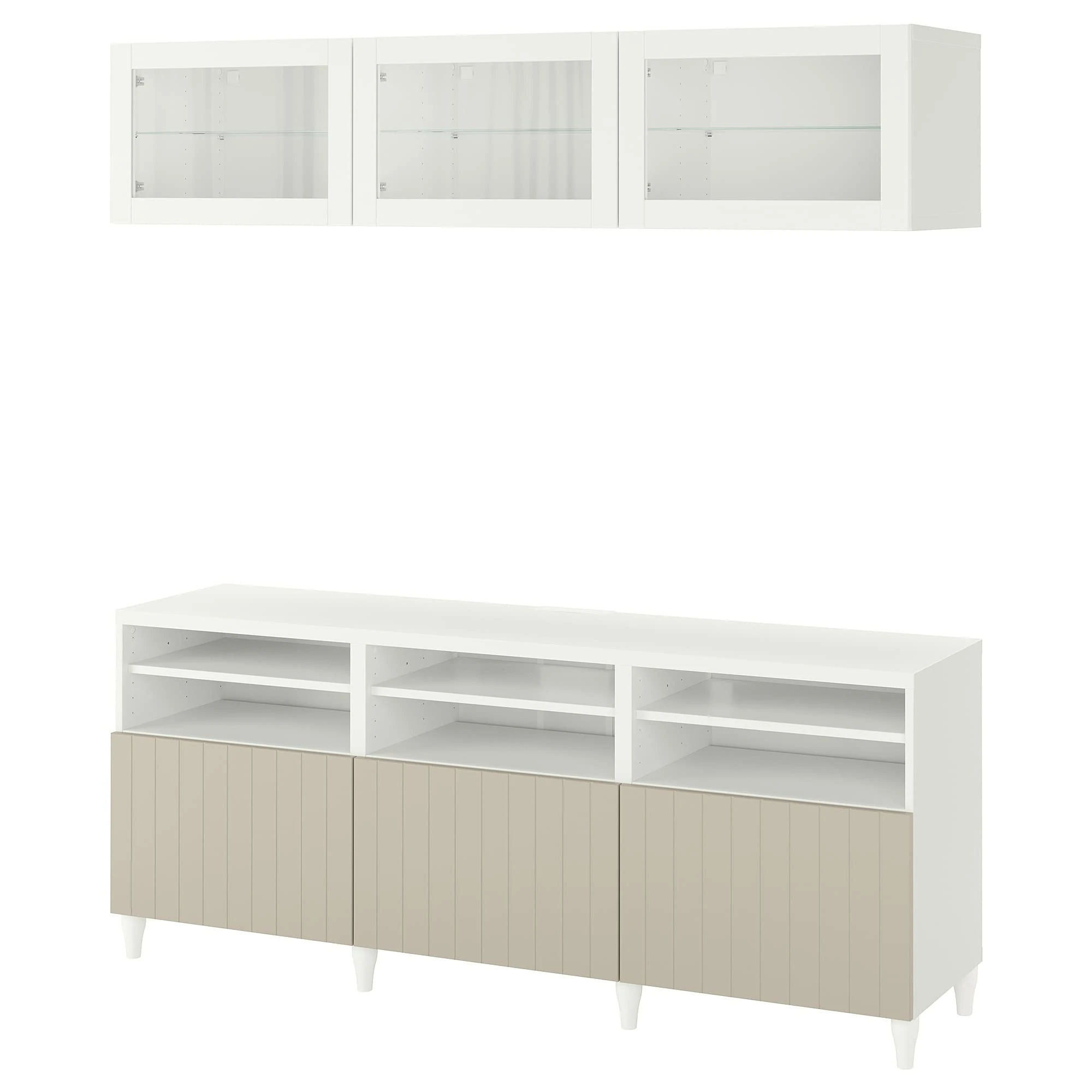 IKEA BESTÅ TV Storage Combination/Glass Doors, 180x42x192 cm, White Sutterviken/Kabbarp/Grey-Beige Clear Glass